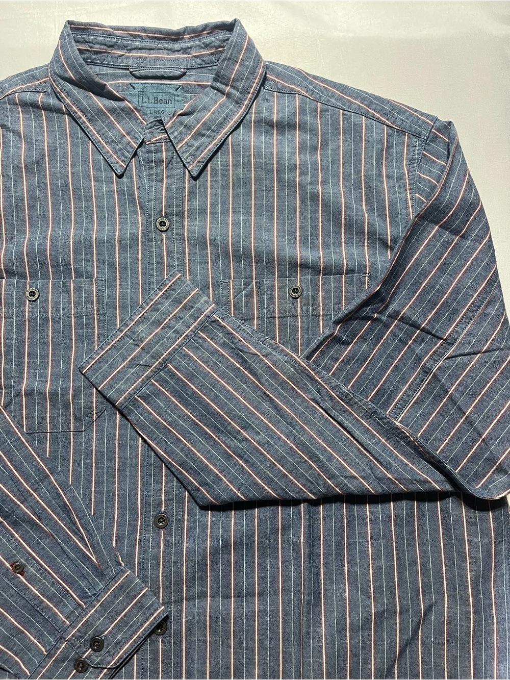 L.L. Bean Vintage Mens Large Blue Stripe Heavyweight Long Sleeve Button-Up Shirt